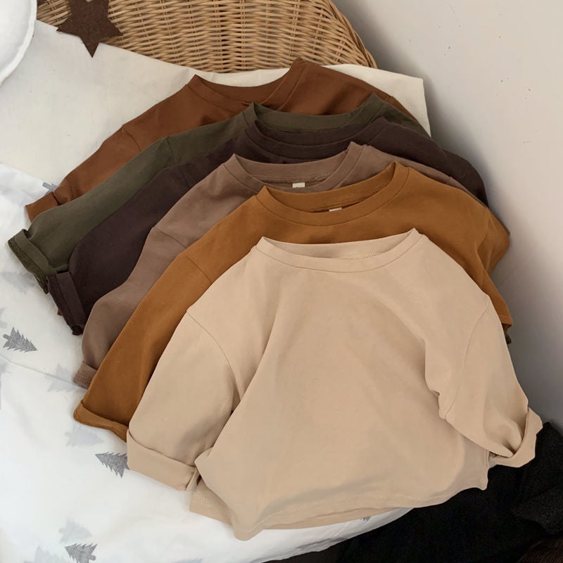 New Khaji Color Korean Style Children's Cotton Long-sleeved T-shirt for Boys and Girls Baby's Skin-friendly Loose Base Shirt Spring and Autumn Top - Image 2