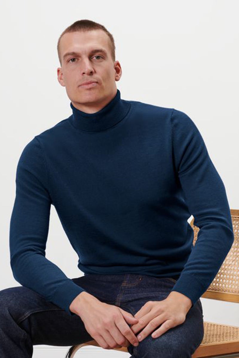Tchibo Men Turtle Neck Plain Sweater, Navy Blue - Image 1