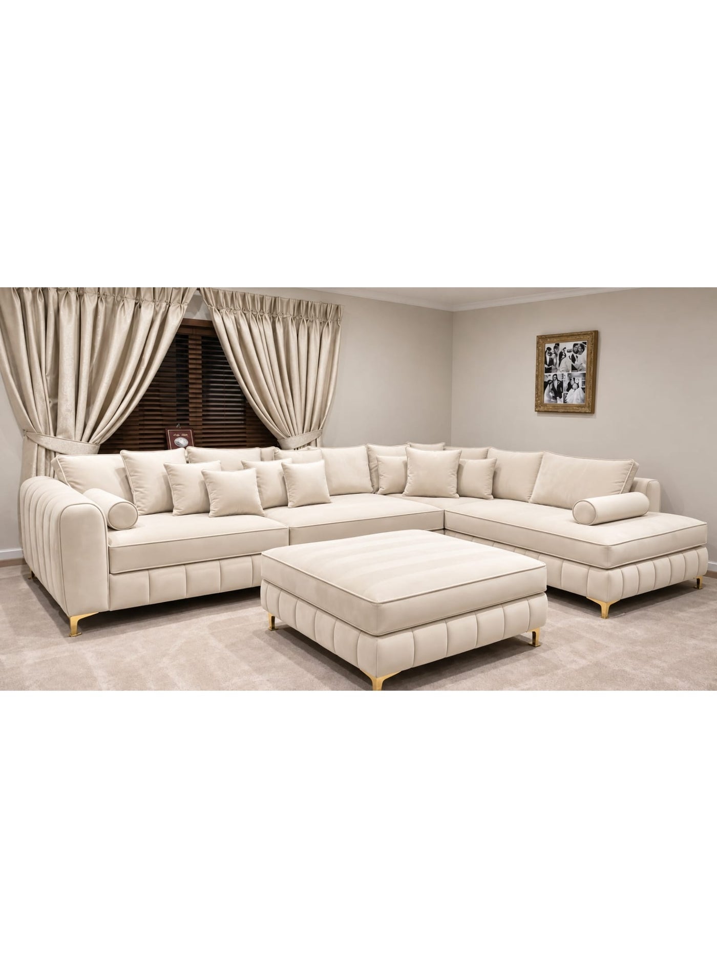 Modern L-Shape Living Room Sofa with Deep Cushions and Premium Fabric Upholstery, 280x190 cm