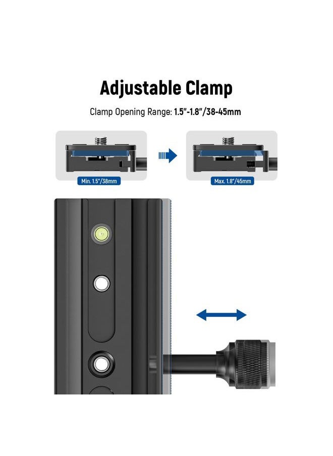 Quick Release Plate with Clamp Set, 150mm QR Plate with Clamp Adapter, 3/8" 1/4" Screw, Bubble Levels, 3/8" to 1/4" Thread Adapter, Compatible with Arca Swiss Tripod Monopod Ball Head, QR150