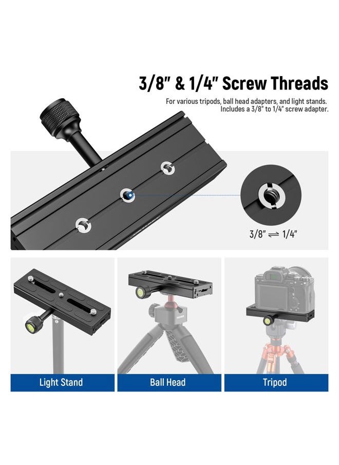 Quick Release Plate with Clamp Set, 150mm QR Plate with Clamp Adapter, 3/8" 1/4" Screw, Bubble Levels, 3/8" to 1/4" Thread Adapter, Compatible with Arca Swiss Tripod Monopod Ball Head, QR150