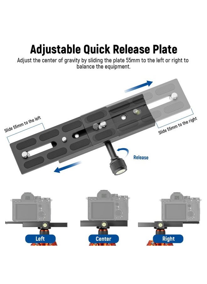 Quick Release Plate with Clamp Set, 150mm QR Plate with Clamp Adapter, 3/8" 1/4" Screw, Bubble Levels, 3/8" to 1/4" Thread Adapter, Compatible with Arca Swiss Tripod Monopod Ball Head, QR150