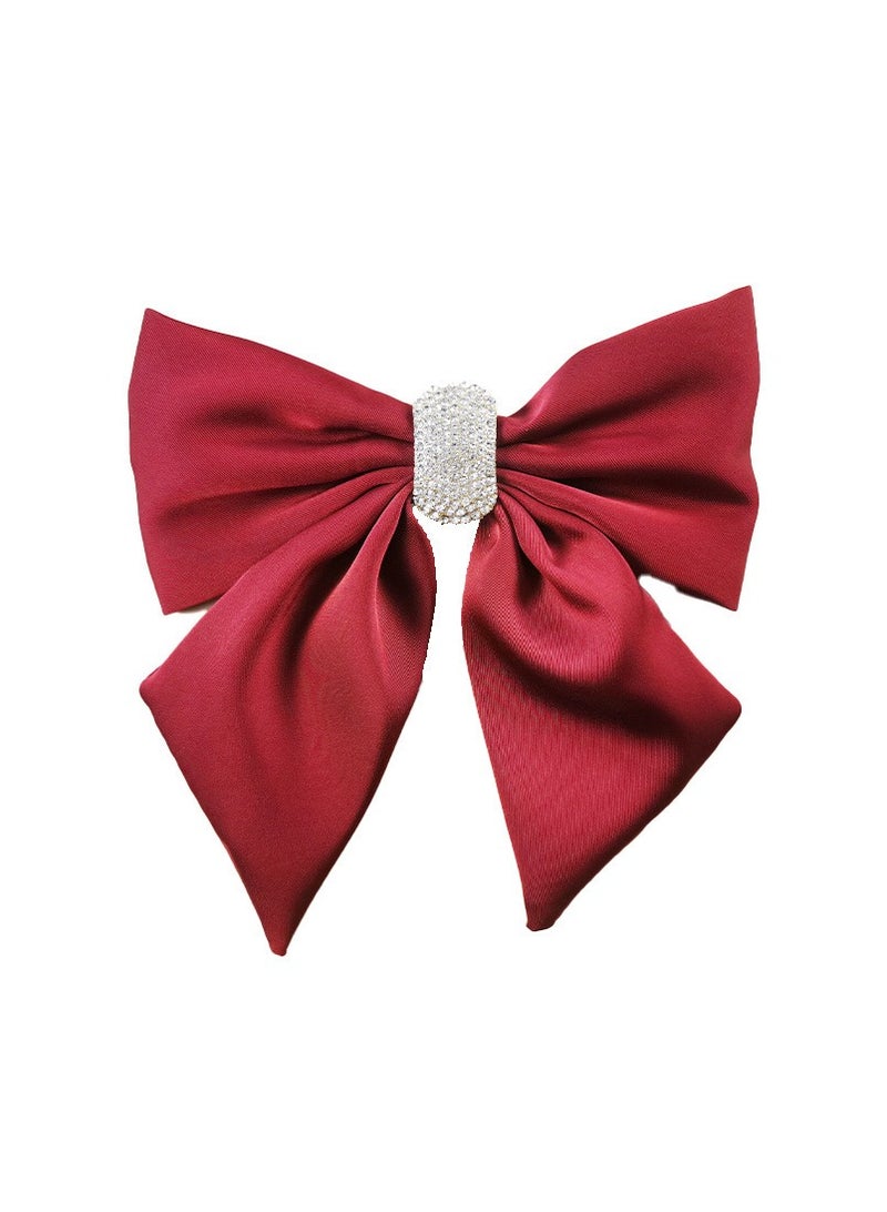 Goolsky Shiny Rhinestone Decor Hairpin Satin Bowknot Fabric Spring Clip Back Head Monochrome Ponytail Headdress Hair Clip - Image 4