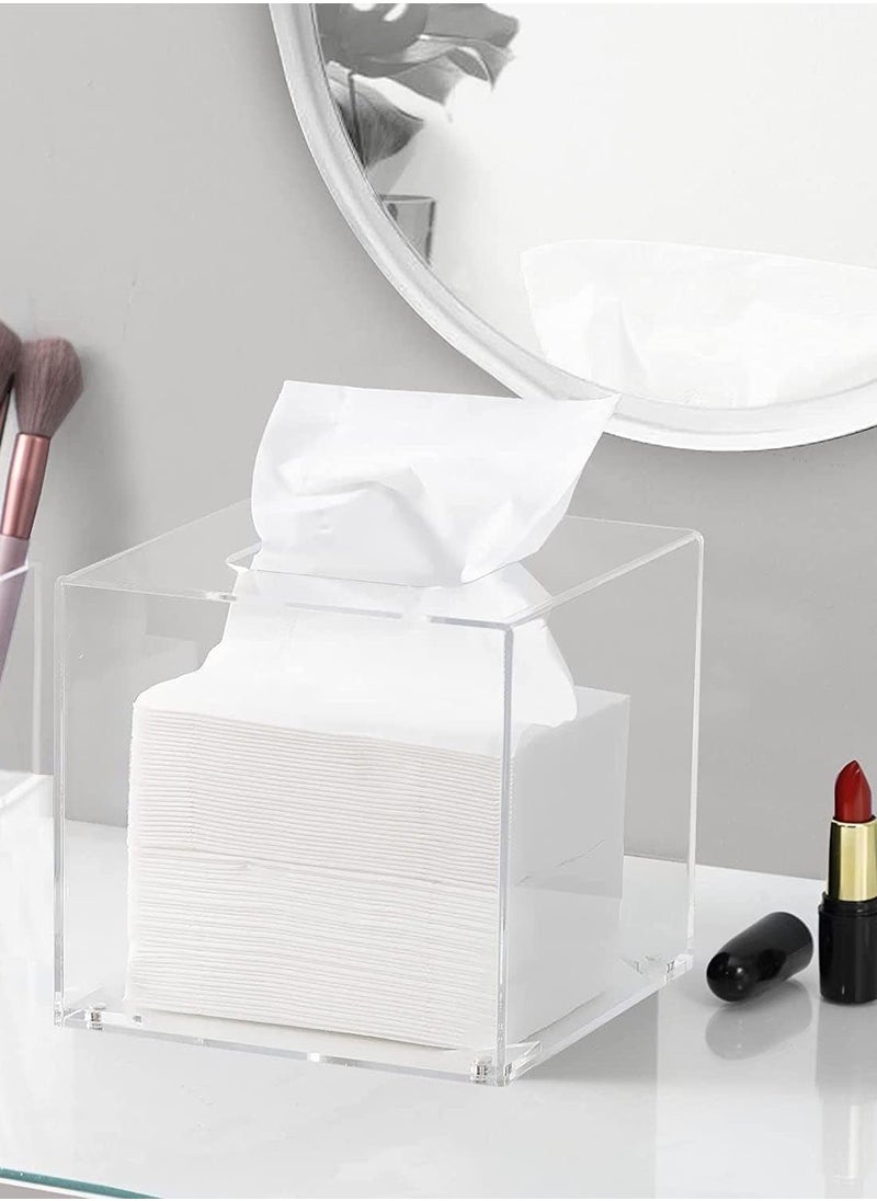 Toshionics - Acrylic Square Tissue Holder Dispenser Box Transparent Paper Clear Square Napkin for Home Office Restaurants Hotels Bathroom - Image 1