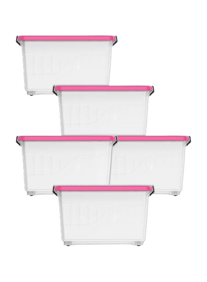 Cosmoplast صندوق تخزين بلاستيكي شفاف سعة 33 لتر مع عجلات وغطاء قابل للقفل (عبوة من 5) - Image 1