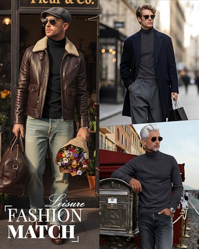 Ficerd 2 Pack Mens Turtle Neck Shirts Lightweight Cotton Pullover Sweater Slim Fit Mock Turtleneck Knitted Long Sleeve Tops Black Dark GrayXLarge - Image 3