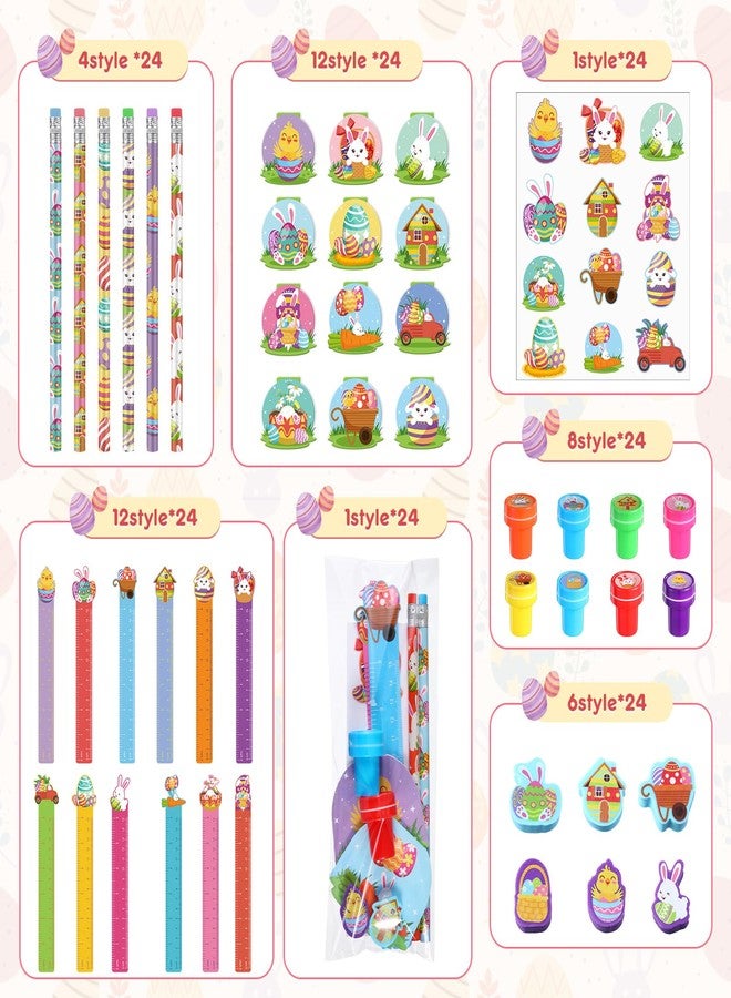 Herdear 168 Pcs Easter Stationery Gifts Set Spring Easter Eraser Happy Easter Bookmark Rulers Easter Bunny Notepad Colorful Eggs Stickers Pencils Stamps for Reward Stuffer Filler Party Supplies - Image 3