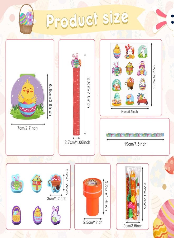 Herdear 168 Pcs Easter Stationery Gifts Set Spring Easter Eraser Happy Easter Bookmark Rulers Easter Bunny Notepad Colorful Eggs Stickers Pencils Stamps for Reward Stuffer Filler Party Supplies - Image 2