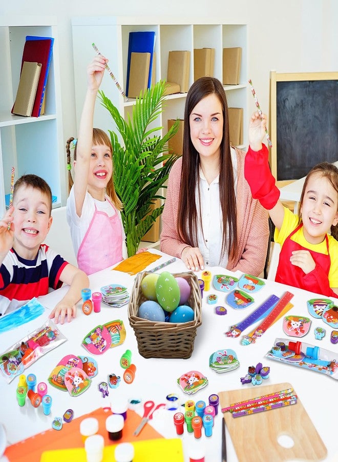 Herdear 168 Pcs Easter Stationery Gifts Set Spring Easter Eraser Happy Easter Bookmark Rulers Easter Bunny Notepad Colorful Eggs Stickers Pencils Stamps for Reward Stuffer Filler Party Supplies - Image 5