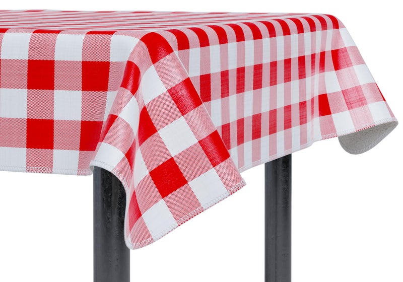 Sorfey Tablecloth  Vinyl with Flannel Back 60x84 Rectangle Water Proof Easy to Clean Checked Red Design