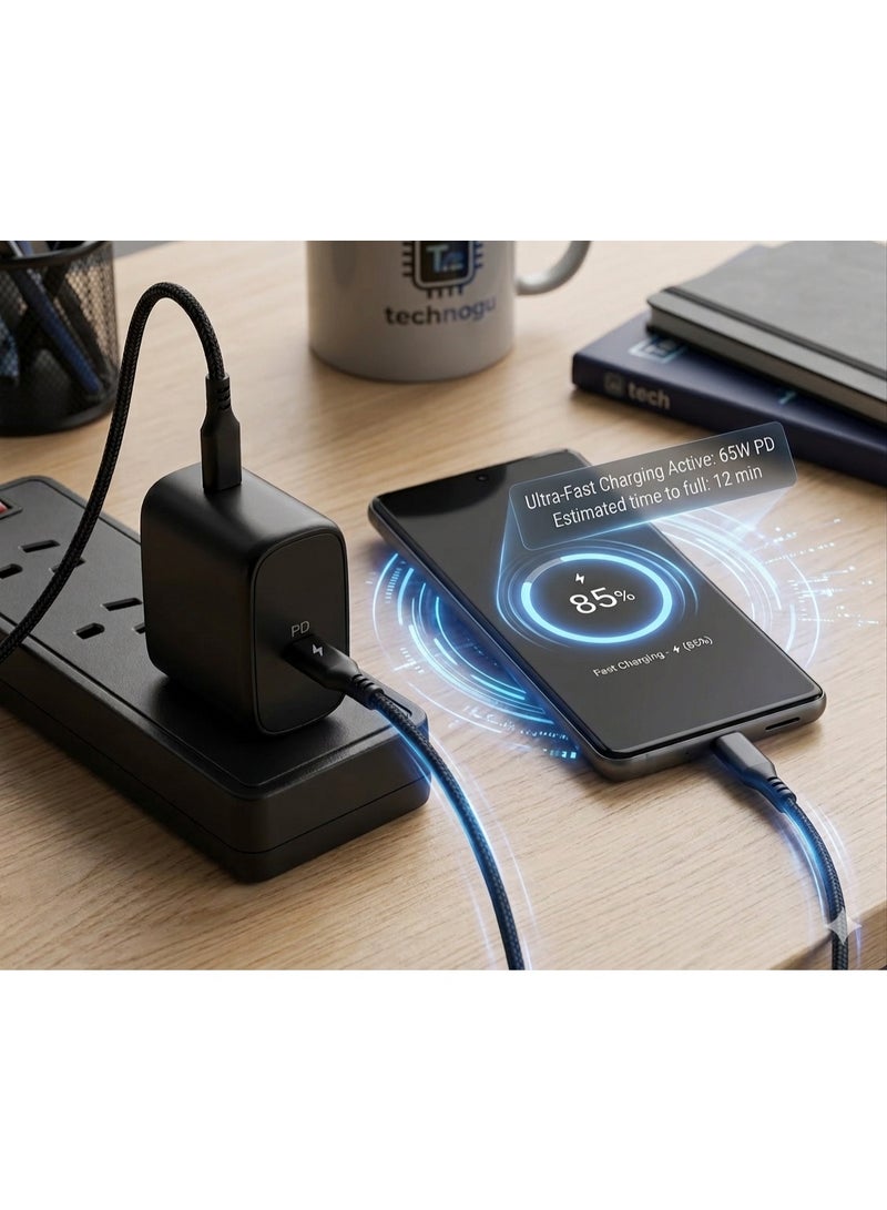 AFRIDIAN 45W USB-C Power Adapter  with 1.8m Type-C Cable – Black - Image 2