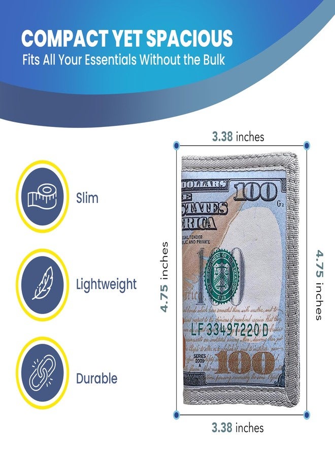 LUCKBOOSTIUM $100 Dollar Bill Trifold Wallet - Leather Money Holder for Men & Women, US Billfold with Card Slot & ID Window, Compact Folding Accessory for Men - Image 2