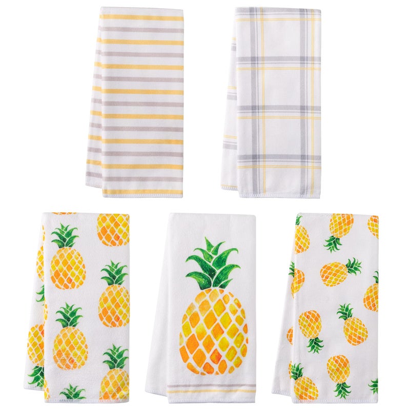 R HORSE 5Pcs Pineapple Kitchen Dish Towel Set Fruit Theme Absorbent Drying Cloth Dish Tea Towels Fingertip Bar Hand Dishcloths Holiday Spring Summer Decor for Bathroom Kitchen Home Supplies - Image 1