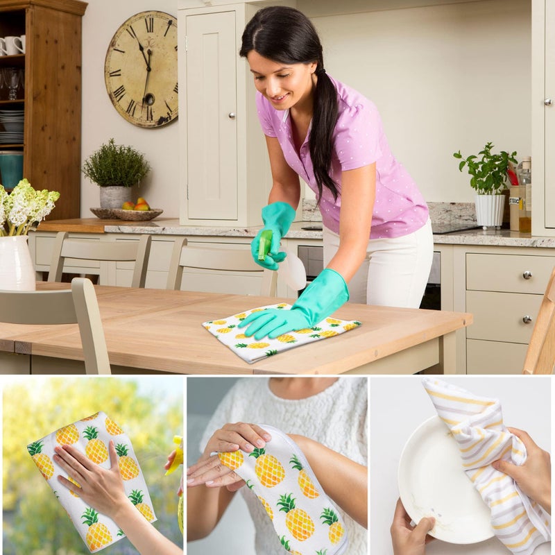 R HORSE 5Pcs Pineapple Kitchen Dish Towel Set Fruit Theme Absorbent Drying Cloth Dish Tea Towels Fingertip Bar Hand Dishcloths Holiday Spring Summer Decor for Bathroom Kitchen Home Supplies - Image 5