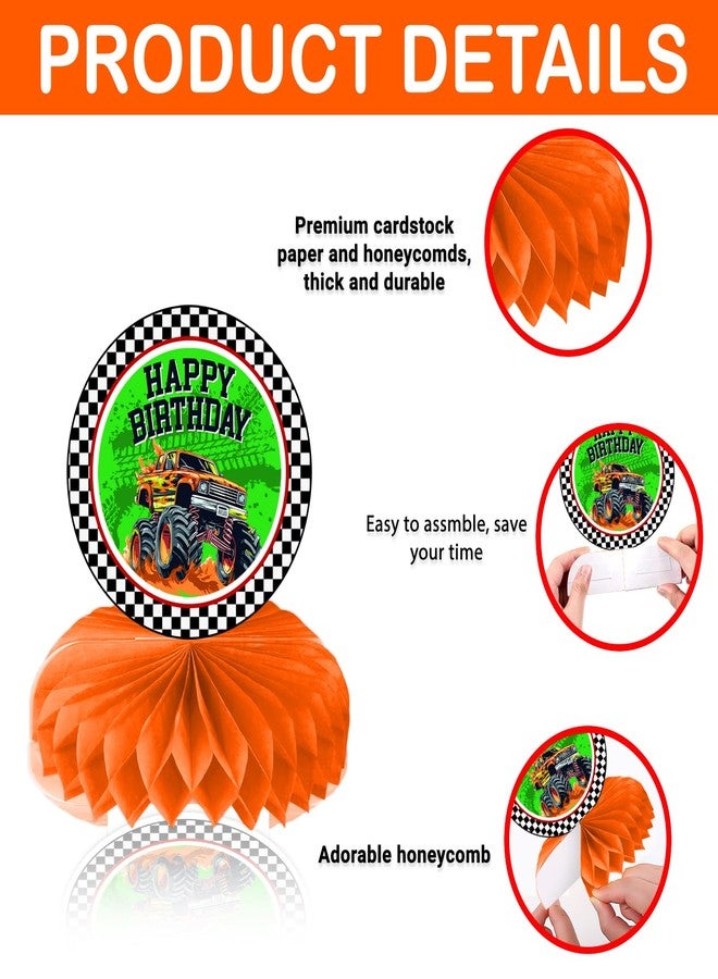 9PCS Monster Truck Honeycomb Centerpieces Themed Birthday Party Decorations Centerpiece Table Decoration Party Favors Decor Supplies Gifts for Boys Girls Men Women - Image 4