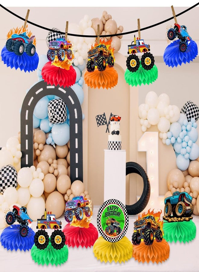 9PCS Monster Truck Honeycomb Centerpieces Themed Birthday Party Decorations Centerpiece Table Decoration Party Favors Decor Supplies Gifts for Boys Girls Men Women - Image 5