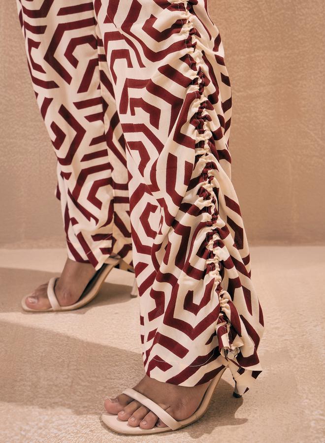 SASSAFRAS Geometric Shirt & Ruched Hem Pants Co-Ords by Styli - Image 4