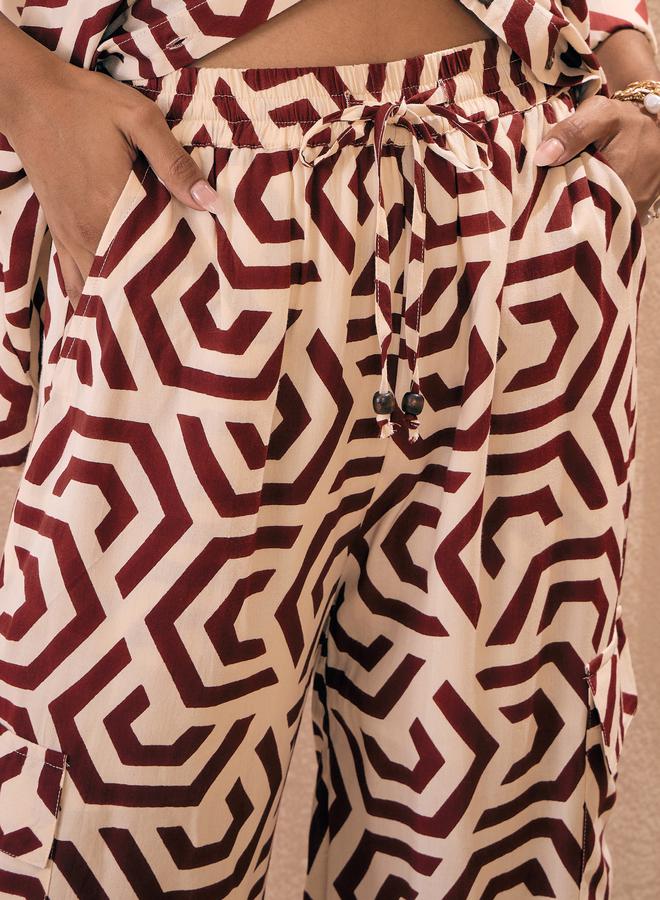 SASSAFRAS Geometric Shirt & Ruched Hem Pants Co-Ords by Styli - Image 5