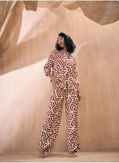 SASSAFRAS Geometric Shirt & Ruched Hem Pants Co-Ords  - Image 1