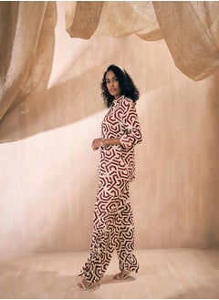 SASSAFRAS Geometric Shirt & Ruched Hem Pants Co-Ords  - Image 3