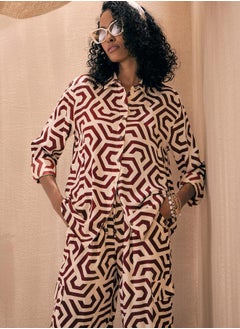 SASSAFRAS Geometric Shirt & Ruched Hem Pants Co-Ords  - Image 2