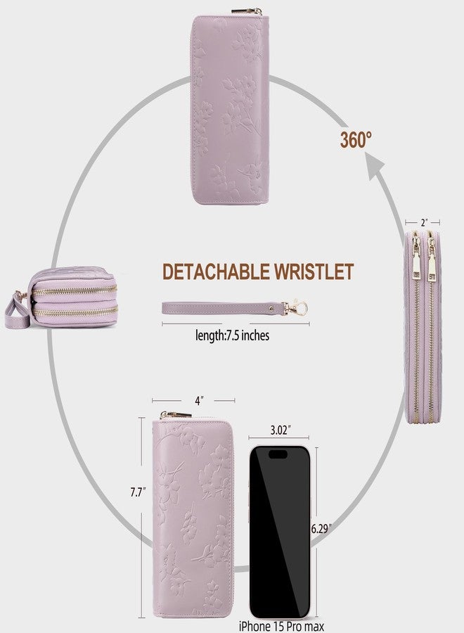 yiijay Womens Wallet RFID Blocking Large Capacity Leather Double Zip Wristlet Wallet Credit Card Phone Holder Ladies Clutch, Light Purple - Image 4