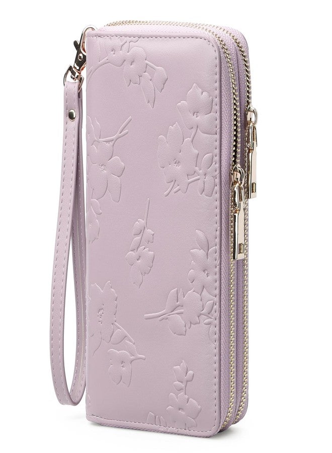 yiijay Womens Wallet RFID Blocking Large Capacity Leather Double Zip Wristlet Wallet Credit Card Phone Holder Ladies Clutch, Light Purple - Image 1