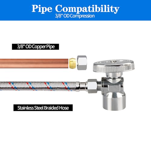 PXZBLG Stop Valves, 2 Pack 1/2" × 3/8" Angle Stop Valve, 1/2" FIP Angle Input, 3/8" OD Compression Output, 1/4 Turn, Chrome Plated Brass for Kitchen, Faucet, Toilet Valves - Image 4