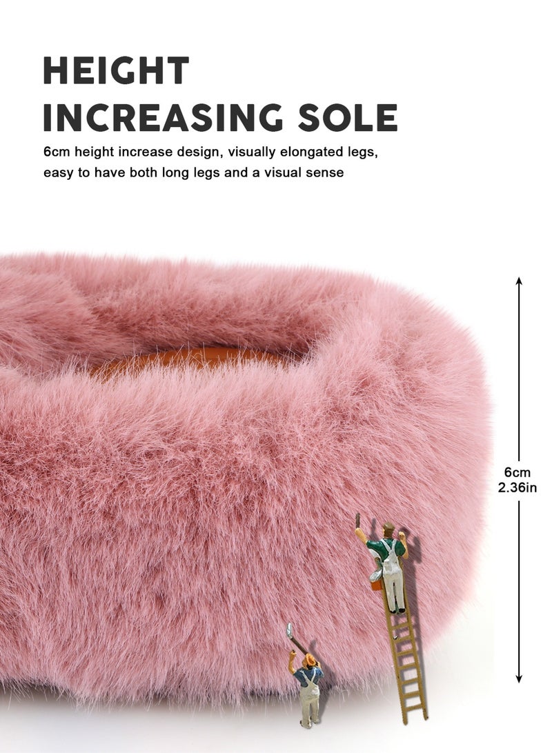 HomarKet Women's Fluffy Slippers Solid Color Platform Slippers - Casual Winter Shoes Slippers, Stylish Cross Band Fluffy Slippers, Comfortable Indoor House Slip Ons Slippers - Plush Fleece Lining,Anti-Slide Open Toe House Slippers- Perfect Gift for Family and Friends,Pink - Image 5