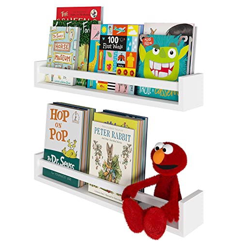 Wallniture Utah 24 Wall Bookshelf for Kids Room White Floating Nursery Decor Book Shelves Wood Set of 2