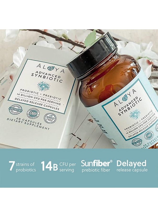 Alaya Naturals - Advanced Synbiotic Probiotic + Prebiotic 14 Billion Cfu Delayed Release Probiotic Supplement With Prebiotics From Sunfiber® And Lglutamine For Gut Lining Integrity 60 Capsules - Image 1
