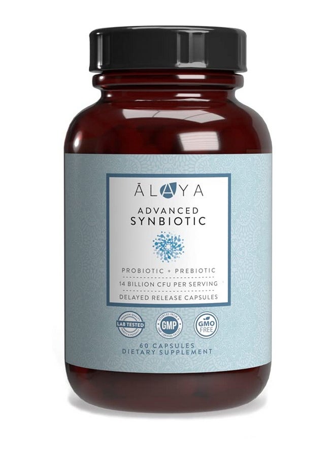 Alaya Naturals - Advanced Synbiotic Probiotic + Prebiotic 14 Billion Cfu Delayed Release Probiotic Supplement With Prebiotics From Sunfiber® And Lglutamine For Gut Lining Integrity 60 Capsules - Image 1