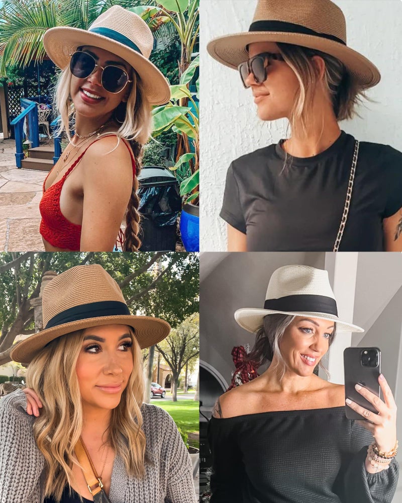 FURTALK Womens Mens Wide Brim Straw Panama Hat Fedora Summer Beach Sun Hats UPF Straw Hat for Women Khaki - Image 5