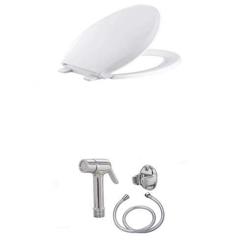 SHRUTI European Easy Move Wall Hung Toilet commode Seat Cover Toilet Seat cover White Free SHRUTI Brass Health faucet With 2 Mtr Flexible Full CP Tube And Abs Chrome Plate Stand 2278White 11721167 - Image 1