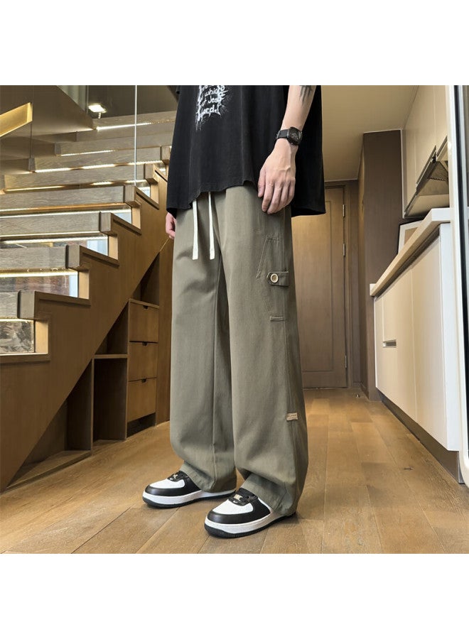 Dingfengbaoluo American-style Pure Cotton Cargo Pants For Men, Autumn Versatile Straight-leg Loose-fitting Draping Casual Trousers Zx01 Black M - Image 5
