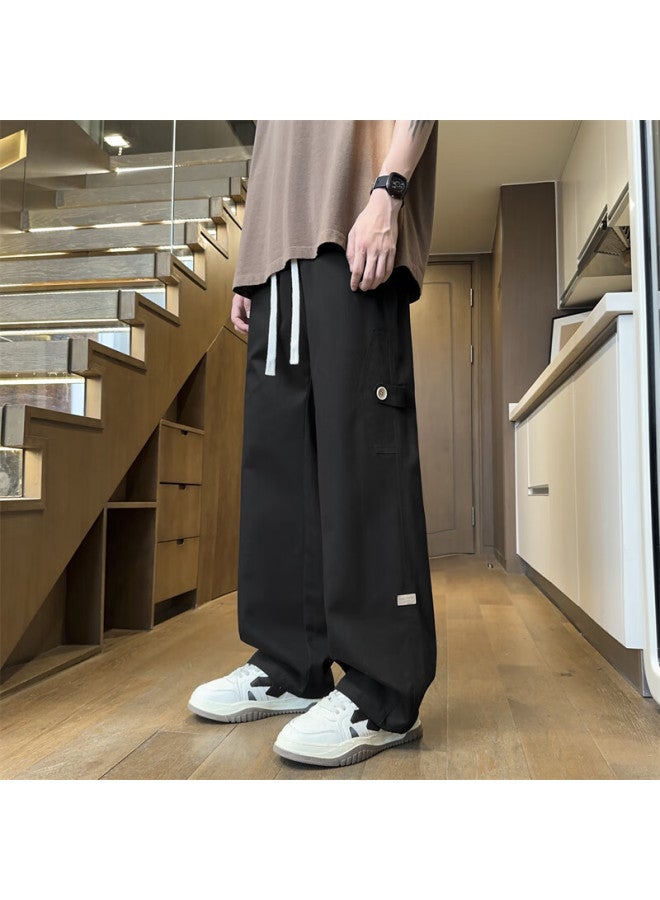 Dingfengbaoluo American-style Pure Cotton Cargo Pants For Men, Autumn Versatile Straight-leg Loose-fitting Draping Casual Trousers Zx01 Black M - Image 4