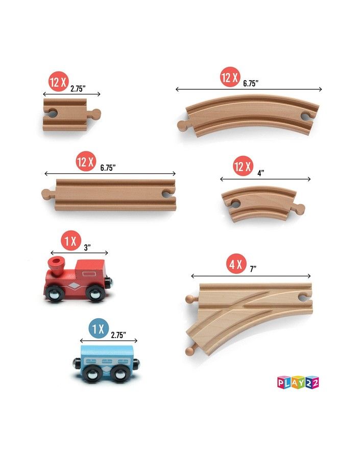 Play22 Wooden Train Tracks 52 Pcs Wooden Train Set + 2 Bonus Toy Trains Train Sets For Kids Car Train Toys Is Compatible With Thomas Wooden Railway Systems And All Major Brands Original - Image 4