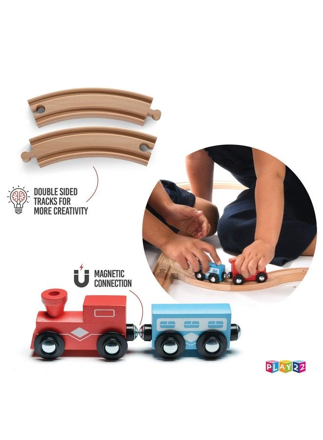 Play22 Wooden Train Tracks 52 Pcs Wooden Train Set + 2 Bonus Toy Trains Train Sets For Kids Car Train Toys Is Compatible With Thomas Wooden Railway Systems And All Major Brands Original - Image 3