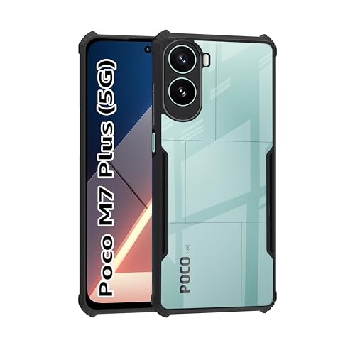 Cedo غطاء خلفي CEDO لهاتف Poco M7 Plus (5G) | حماية الكاميرا حافة مضادة للصدمات | حماية كريستالية أكريليكية واضحة 360 درجة TPU+PC | غطاء خلفي شفاف على شكل نسر (أسود) - Image 1