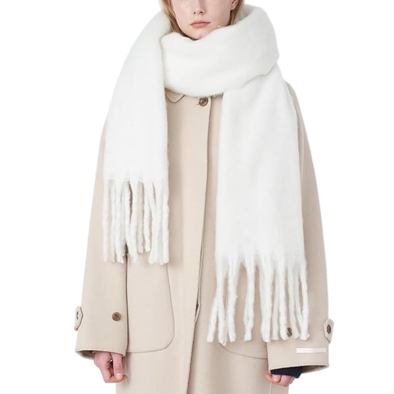 MININAI Women Chunky Scarf, Soft Warm Winter Scarf for Cold Weather, Christmas Blanket Scarves Pashmina Shawl Wrap (White) - Image 1
