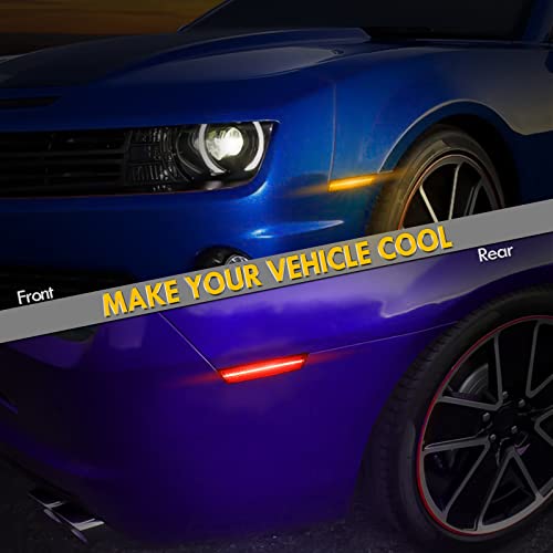 Partsam Smoked Lens LED Side Marker Lights Front Rear Bumper Marker Lamps Reflectors Compatible with Camaro 2010-2015,Pack of 4 (2 x Amber, 2 x Red) - Image 5