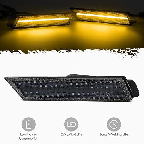 Partsam Smoked Lens LED Side Marker Lights Front Rear Bumper Marker Lamps Reflectors Compatible with Camaro 2010-2015,Pack of 4 (2 x Amber, 2 x Red) - Image 2
