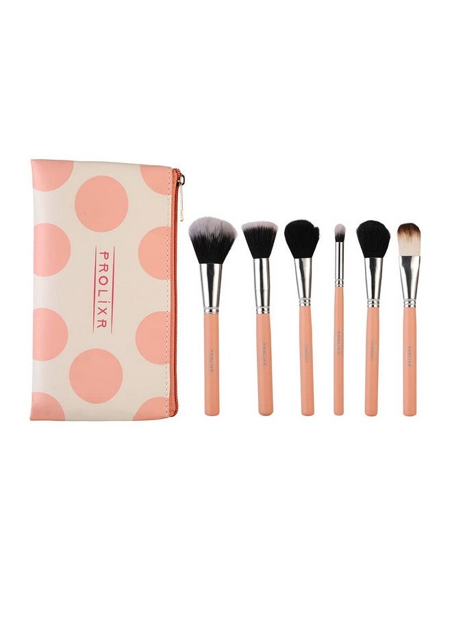 Prolixr Professional Face Makeup Brush Set - With Prolixr's Pink Pouch - For Foundation, Contour, Blush, Concealer - Synthetic Makeup Brushes - Vegan & Cruelty Free - 6 Pieces - Image 1