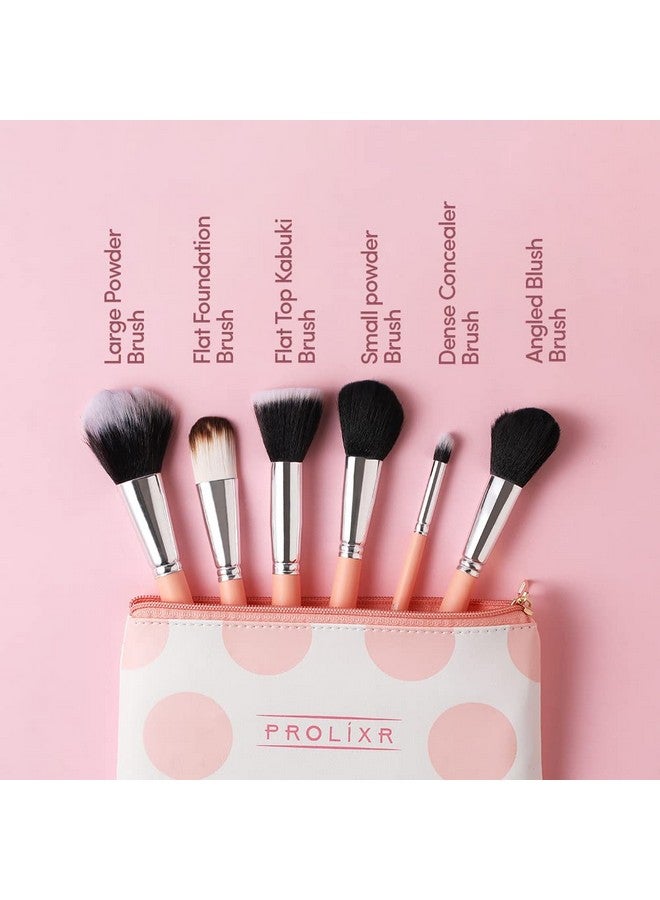 Prolixr Professional Face Makeup Brush Set - With Prolixr's Pink Pouch - For Foundation, Contour, Blush, Concealer - Synthetic Makeup Brushes - Vegan & Cruelty Free - 6 Pieces - Image 2