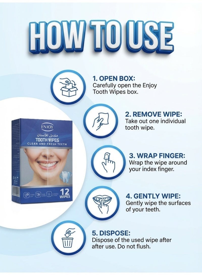 Enjoy Tooth Wipes – Clean & Fresh Teeth Wipes Oral Care Cleaning Wipes for Teeth & Gums Instant Fresh Breath Easy Dental Hygiene On-the-Go - Image 2