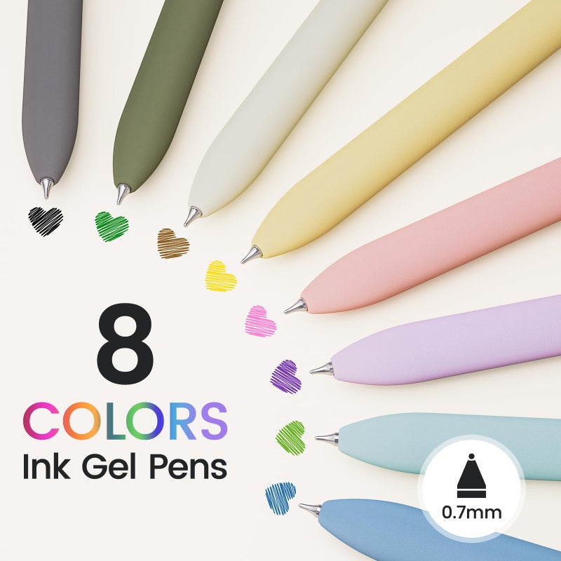 JIMMIDDA Colorful Gel Pens - 8 Pcs Colored Ink Pens Coloring | 0.7MM Smooth Writing Medium Point - Quick Drying Retractable Colored Pen for Journaling Note Taking (Morandi - 8Pcs - Image 2