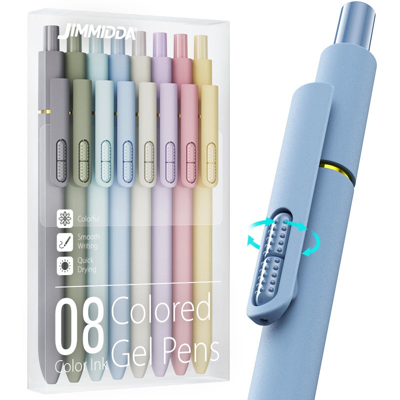 JIMMIDDA Colorful Gel Pens - 8 Pcs Colored Ink Pens Coloring | 0.7MM Smooth Writing Medium Point - Quick Drying Retractable Colored Pen for Journaling Note Taking (Morandi - 8Pcs - Image 1
