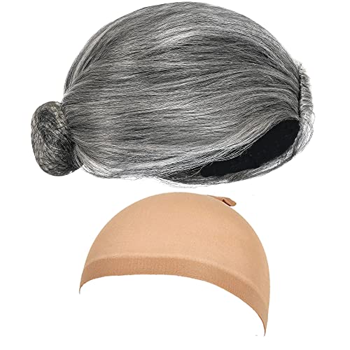 EBYTOP Old Lady Costume for Kids Halloween 100th Day of School Girls Dress up Granny Wig Grandma 100 Days Glasses Cane,1-WH 4-6 Years - Image 4