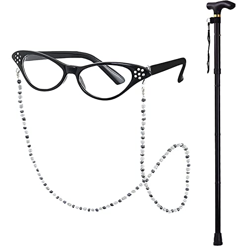 EBYTOP Old Lady Costume for Kids Halloween 100th Day of School Girls Dress up Granny Wig Grandma 100 Days Glasses Cane,1-WH 4-6 Years - Image 5