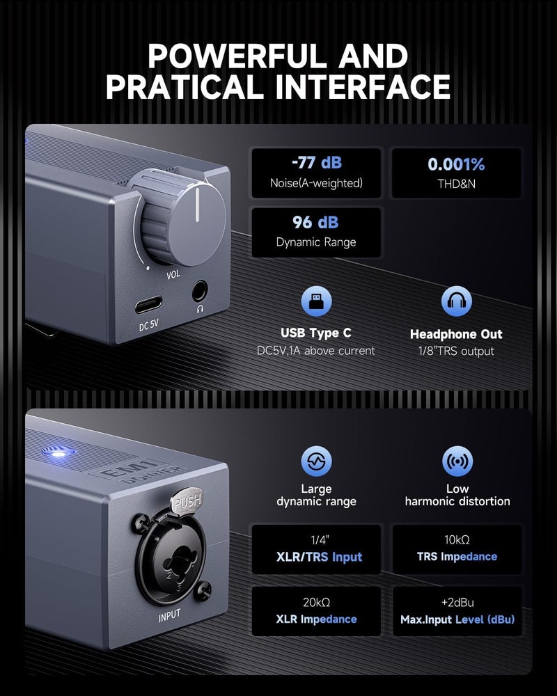 Donner EM1 Rechargeable Portable Personal in-Ear Monitor Amplifier Analog Headphone Amplifier Stereo Headphone Earphone Amp Volume Control Audio Booster with XLR and TRS Input 3.5mm Output Jack - Image 3